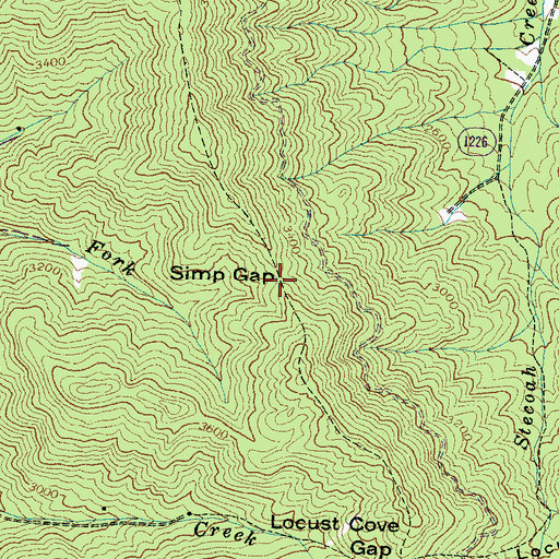 Topographic Map of Simp Gap, NC