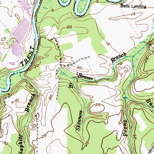 Topographic Map of Skinners Branch, NC
