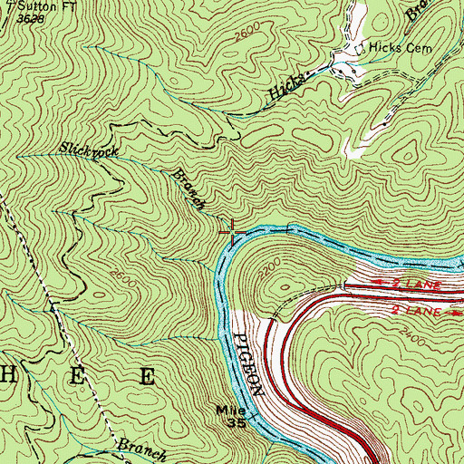 Topographic Map of Slickrock Branch, NC