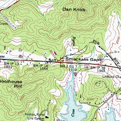 Topographic Map of Smackass Gap, NC