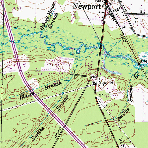 Topographic Map of Smiths Swamp, NC