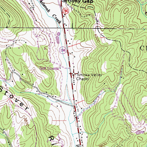 Topographic Map of Smoky Valley Chapel, NC