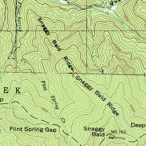 Topographic Map of Snaggy Bald Ridge, NC