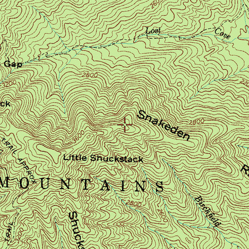 Topographic Map of Snakeden Ridge, NC