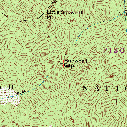 Topographic Map of Snowball Gap, NC