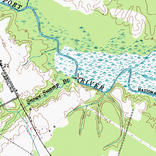 Topographic Map of Snows Swamp Branch, NC