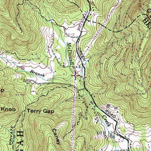 Topographic Map of Soapstone Branch, NC