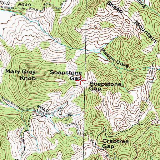 Topographic Map of Soapstone Gap, NC