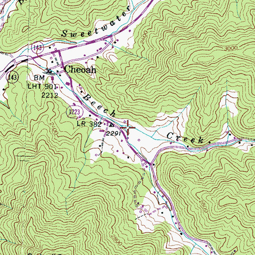 Topographic Map of South Fork Beech Creek, NC