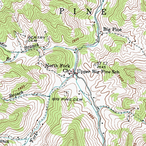 Topographic Map of South Fork Big Pine Creek, NC