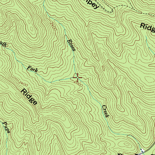 Topographic Map of South Fork Roses Creek, NC
