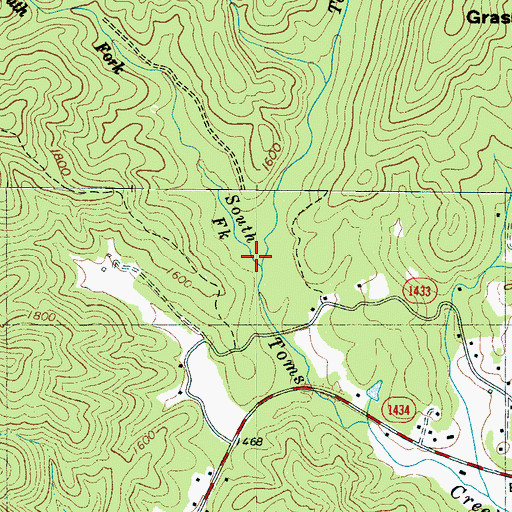 Topographic Map of South Fork Toms Creek, NC