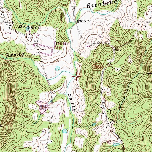 Topographic Map of South Prong Richland Creek, NC