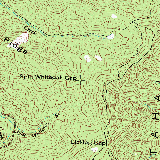 Topographic Map of Split Whiteoak Gap, NC