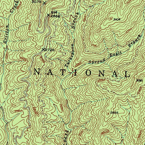 Topographic Map of Spread Eagle Branch, NC