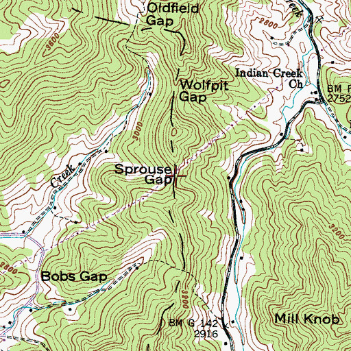 Topographic Map of Sprouse Gap, NC