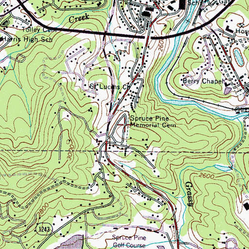 Topographic Map of Spruce Pine Memorial Cemetery, NC