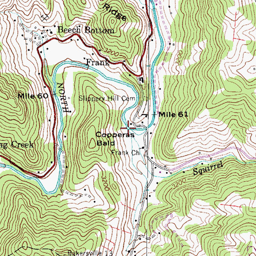 Topographic Map of Squirrel Creek, NC