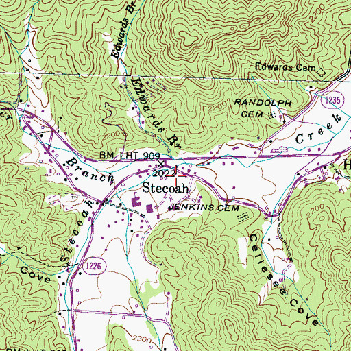 Topographic Map of Stecoah, NC