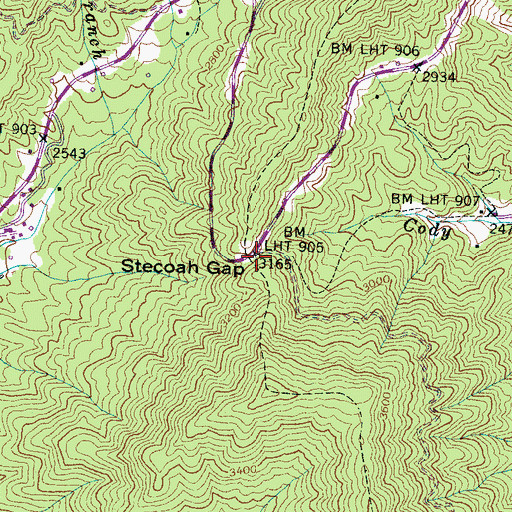 Topographic Map of Stecoah Gap, NC