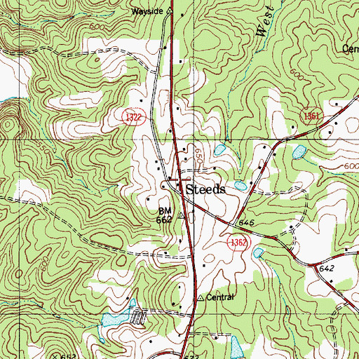 Topographic Map of Steeds, NC