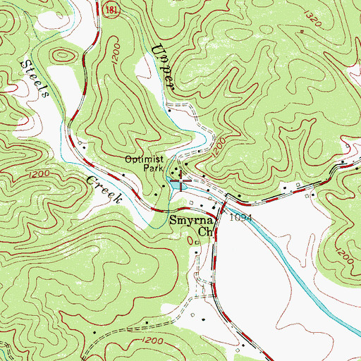 Topographic Map of Steels Creek, NC