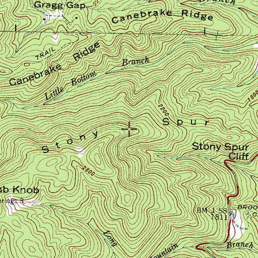Topographic Map of Stony Spur, NC