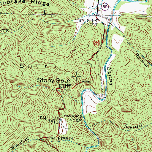 Topographic Map of Stony Spur Cliff, NC