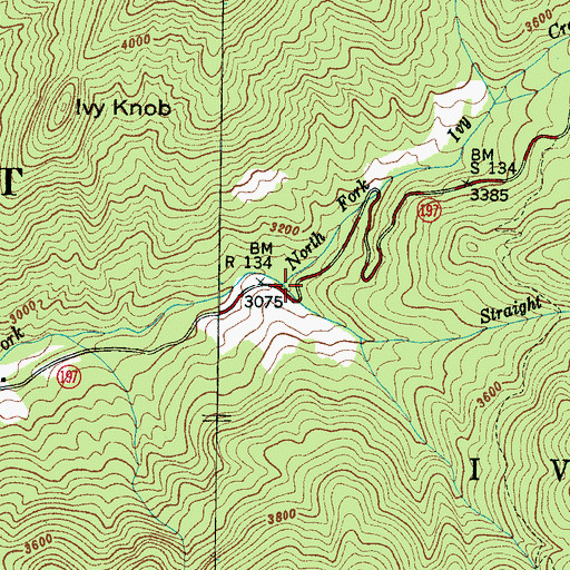 Topographic Map of Straight Creek, NC