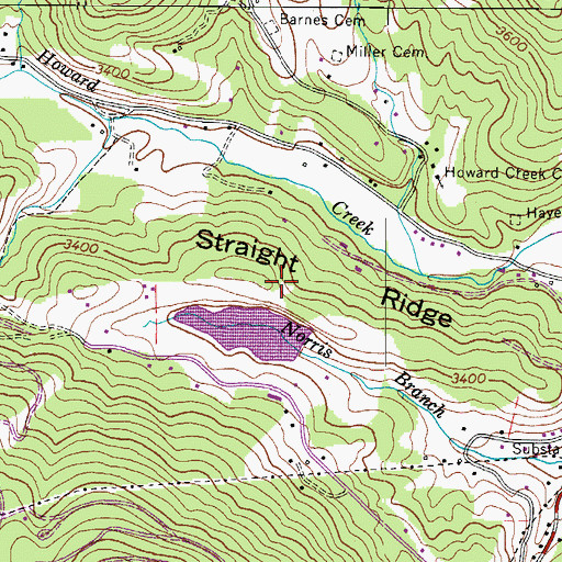Topographic Map of Straight Ridge, NC