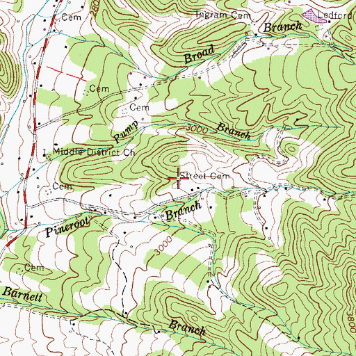Topographic Map of Street Cemetery, NC