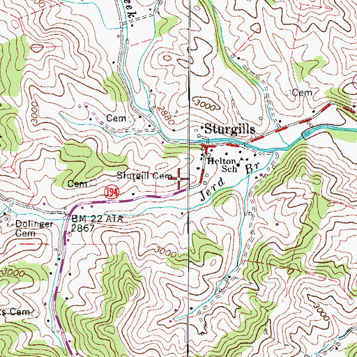 Topographic Map of Sturgill Cemetery, NC