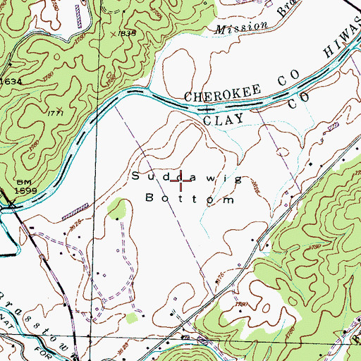 Topographic Map of Suddawig Bottom, NC