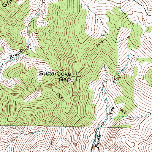 Topographic Map of Sugar Cove Gap, NC