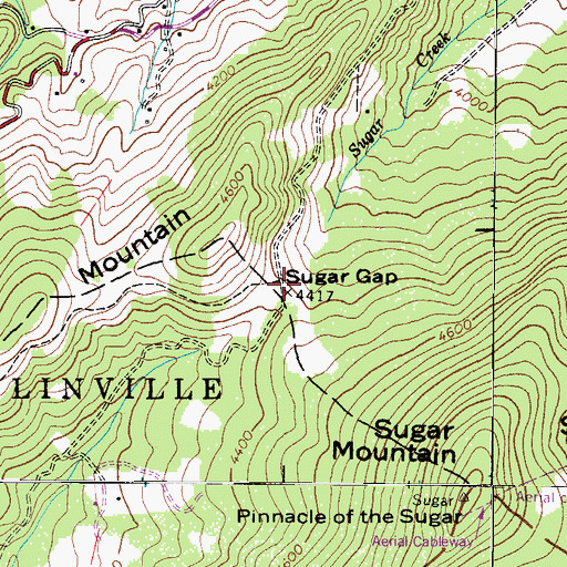 Topographic Map of Sugar Gap, NC
