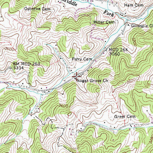 Topographic Map of Sugar Grove Church, NC