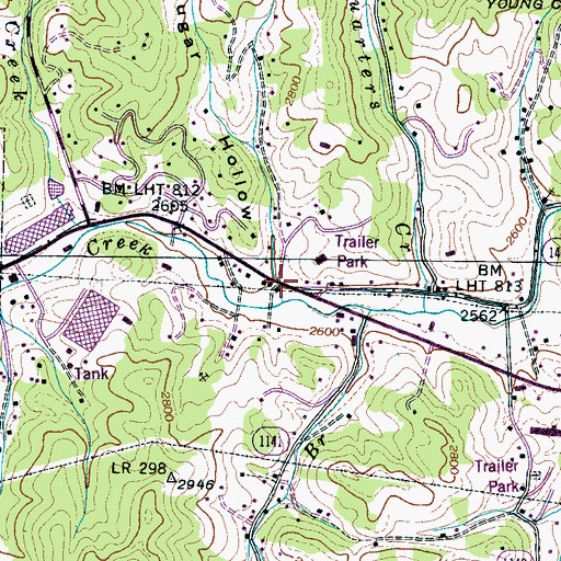 Topographic Map of Sugar Hollow, NC