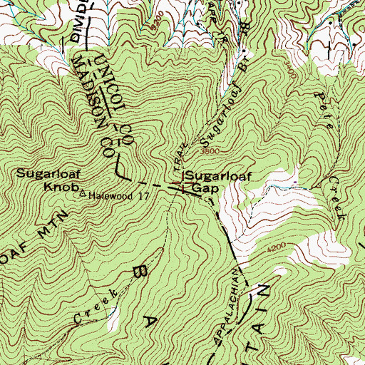 Topographic Map of Sugarloaf Gap, NC