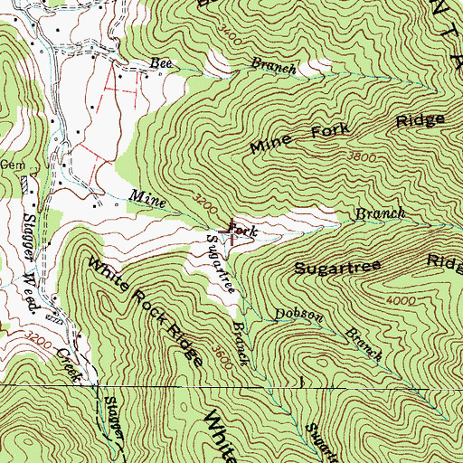 Topographic Map of Sugartree Branch, NC