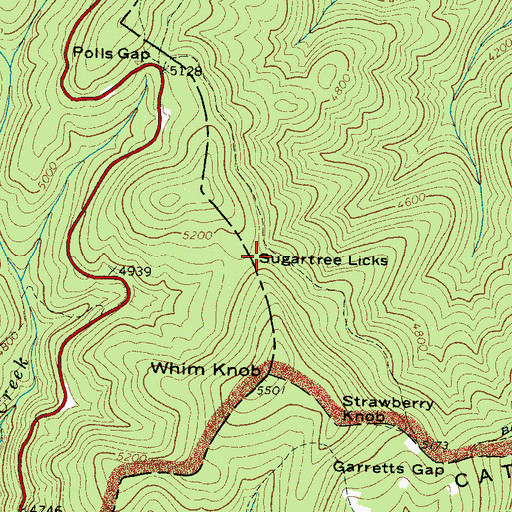 Topographic Map of Sugartree Licks, NC