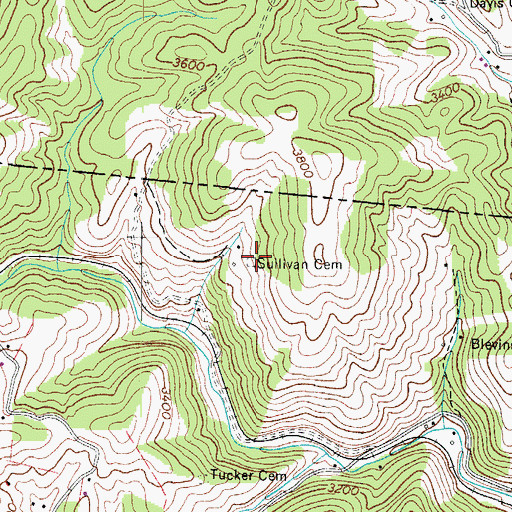 Topographic Map of Sullivan Cemetery, NC