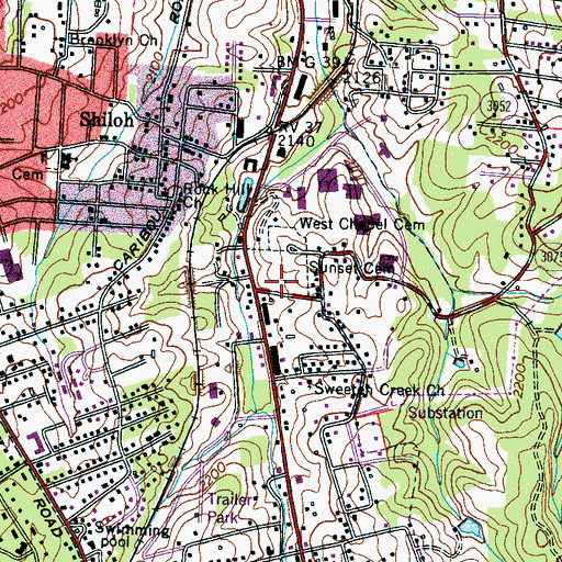 Topographic Map of Sunset Cemetery, NC