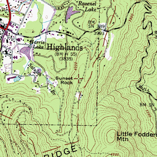 Topographic Map of Sunset Rock, NC