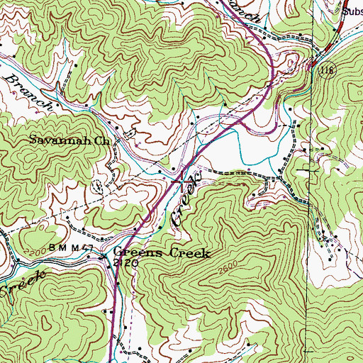 Topographic Map of Sutton Branch, NC