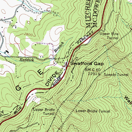 Topographic Map of Swafford Gap, NC