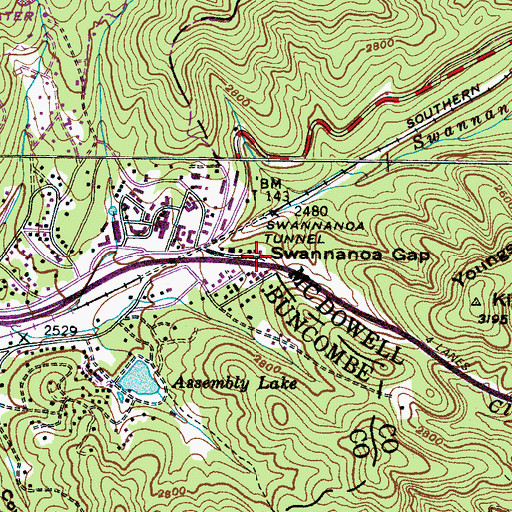 Topographic Map of Swannanoa Gap, NC