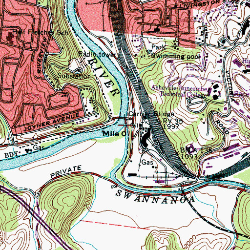 Topographic Map of Swannanoa River, NC