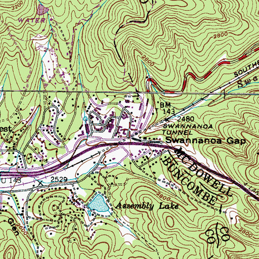 Topographic Map of Swannanoa Tunnel, NC