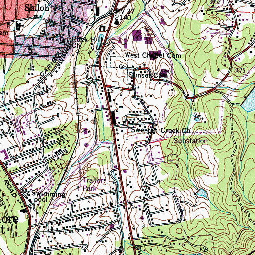 Topographic Map of Sweeten Creek Church, NC