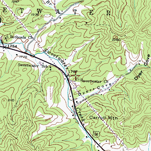 Topographic Map of Sweetwater Church, NC